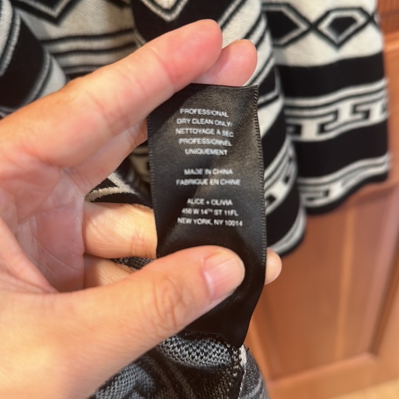 Alice + Olivia Darby Drop-Waist Geo-Knit, Aztec Pattern Sweater Knit Dress Black - Picture 8 of 9